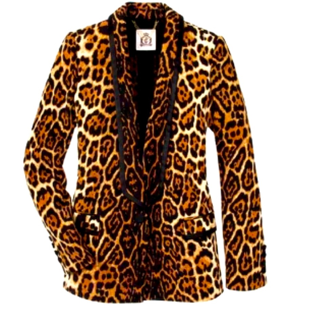 Juicy Couture tuxedo leopard cheetah animal print blazer S 2 XS